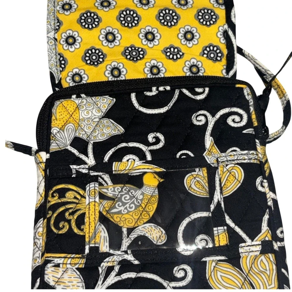 Vera Bradley Quilted Mini Crossbody Bag‎ Black with Yellow Bird Pattern- EUC
